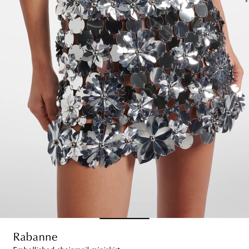 Paco Rabanne Metallic Silver Floral Chainmail Mini Skirt
